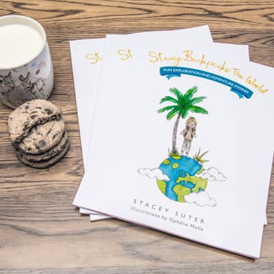 Copies of Stacey Backpacks The World with milk and cookies